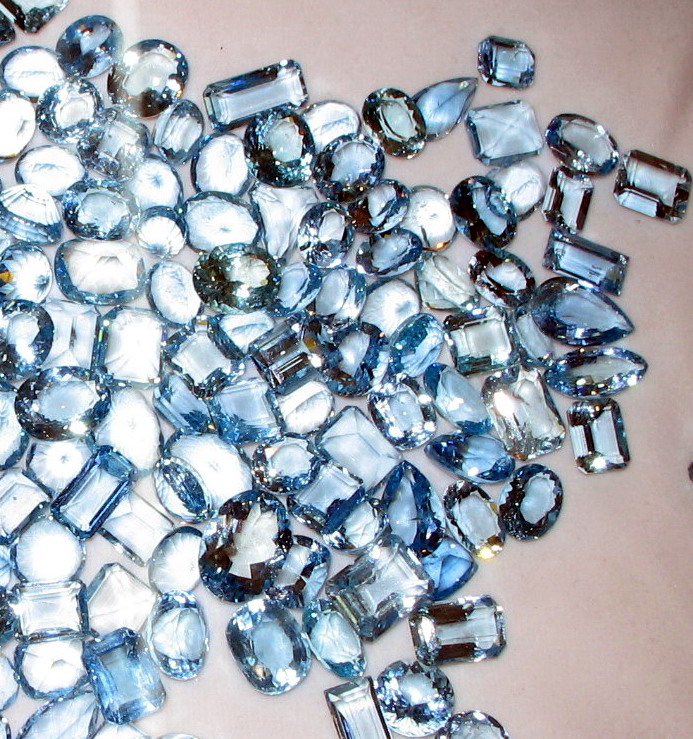A collection of high quality Aquamarine Gemstones with different types of cuts