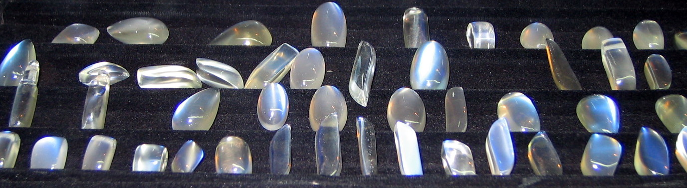 Moonstones cut in various shapes and sizes