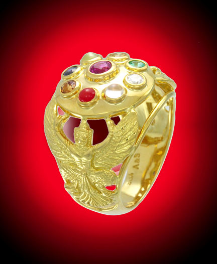 Ring set with nine Navaratna Gemstones