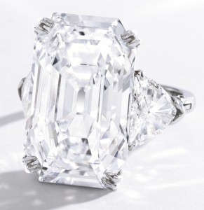 Platinum and Diamond Ring with the 19.51-carat, Emerald-cut, Colorless Diamond as Centerpiece