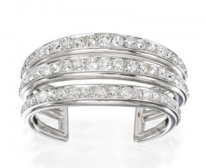 Platinum, Palladium and Diamond Triple Band Bracelet by Suzanne Belperron