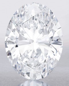 Front view of the 118.28-carat, oval brilliant-cut, D-color, flawless diamond