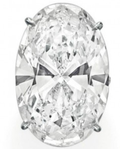Lot 107 - Spectacular Diamond Ring-- incorporating an oval-cut, 40.43-carat, D-color, Type IIa, VVS1-clarity diamond as its centerpiece