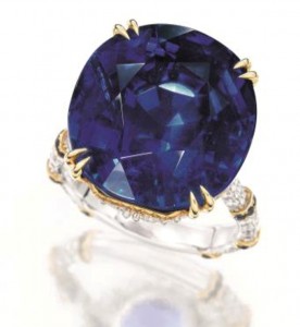 30.91-carat, natural, unheated Burmese sapphire and diamond ring