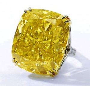 Lot 507 - 100.09-carat Graff Vivid Yellow diamond in its present ring setting