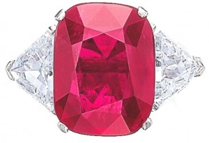 Lot 461 - 12.46-carat, cushion-shaped, Mogok ruby ring