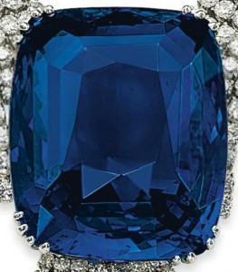 Enlarged image of the cushion-cut, 392.52-carat, "Blue Belle of Asia" sapphire