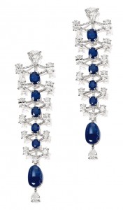 Lot 1453 - Pair of Sapphire and Diamond Pendant Earrings