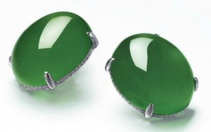 Lot 2078 - A Magnificent Pair of Jadeite and Diamond Ear Studs