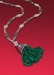 Lot 322 - An Art Deco Diamond, Emerald And Ruby Sautoir, by Boucheron
