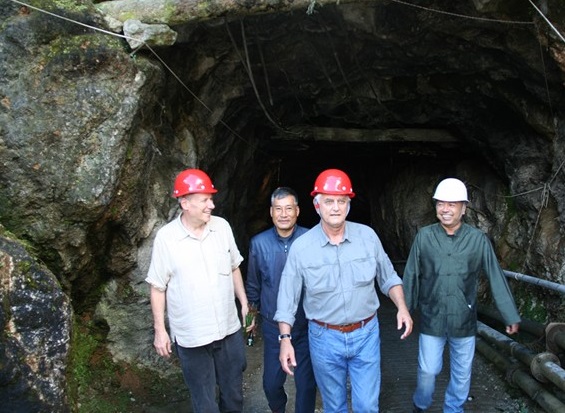 AGTA President Jeffrey Bilgore and CEO Doug Hucker emerge from HP Mine, one of the largest producing ruby mines in Mogok.