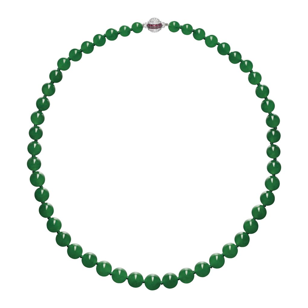 Lot 1700 - Important Jadeite Bead, Diamond and Ruby Necklace