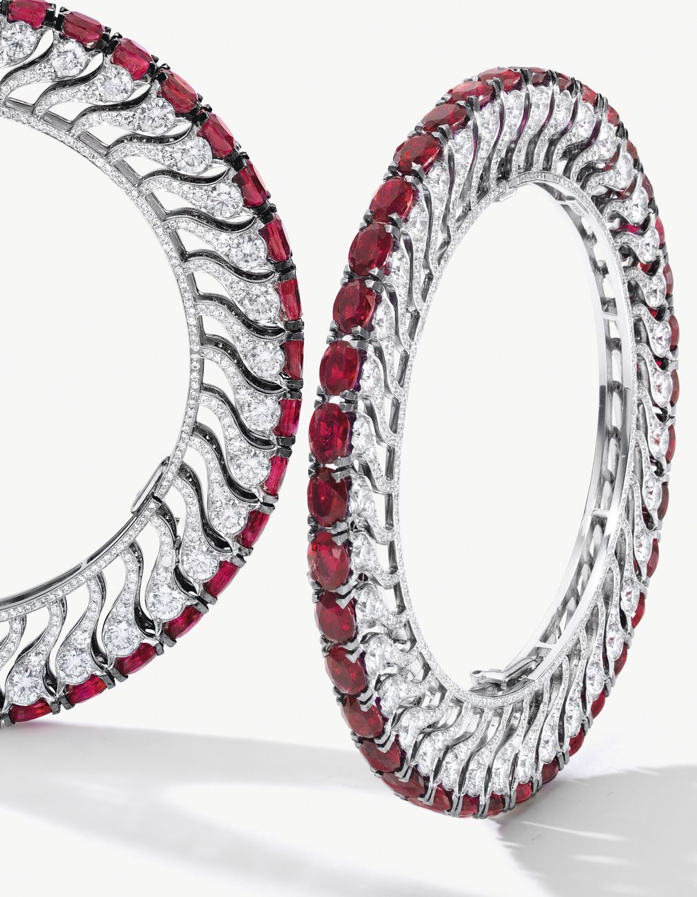 Lot 1707 - Another View of the Unique Pair of Ruby and Diamond Bangles, BHAGAT