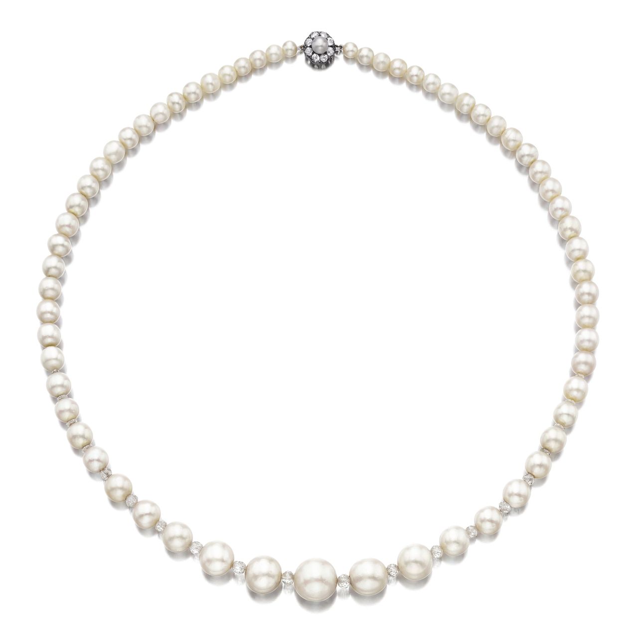 Lot 1796 - Important Natural Pearl and Diamond Necklace