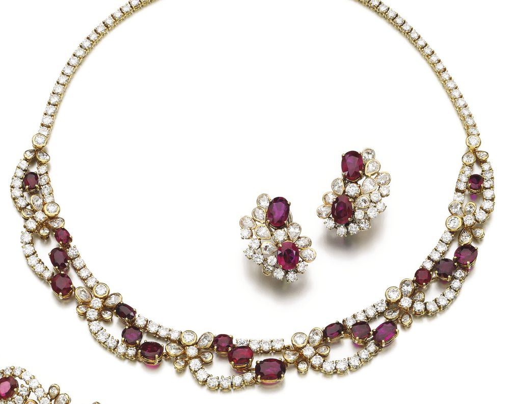 Lot 217 - Necklace and Ear-clips of Ruby and Diamond Parure by Faraone