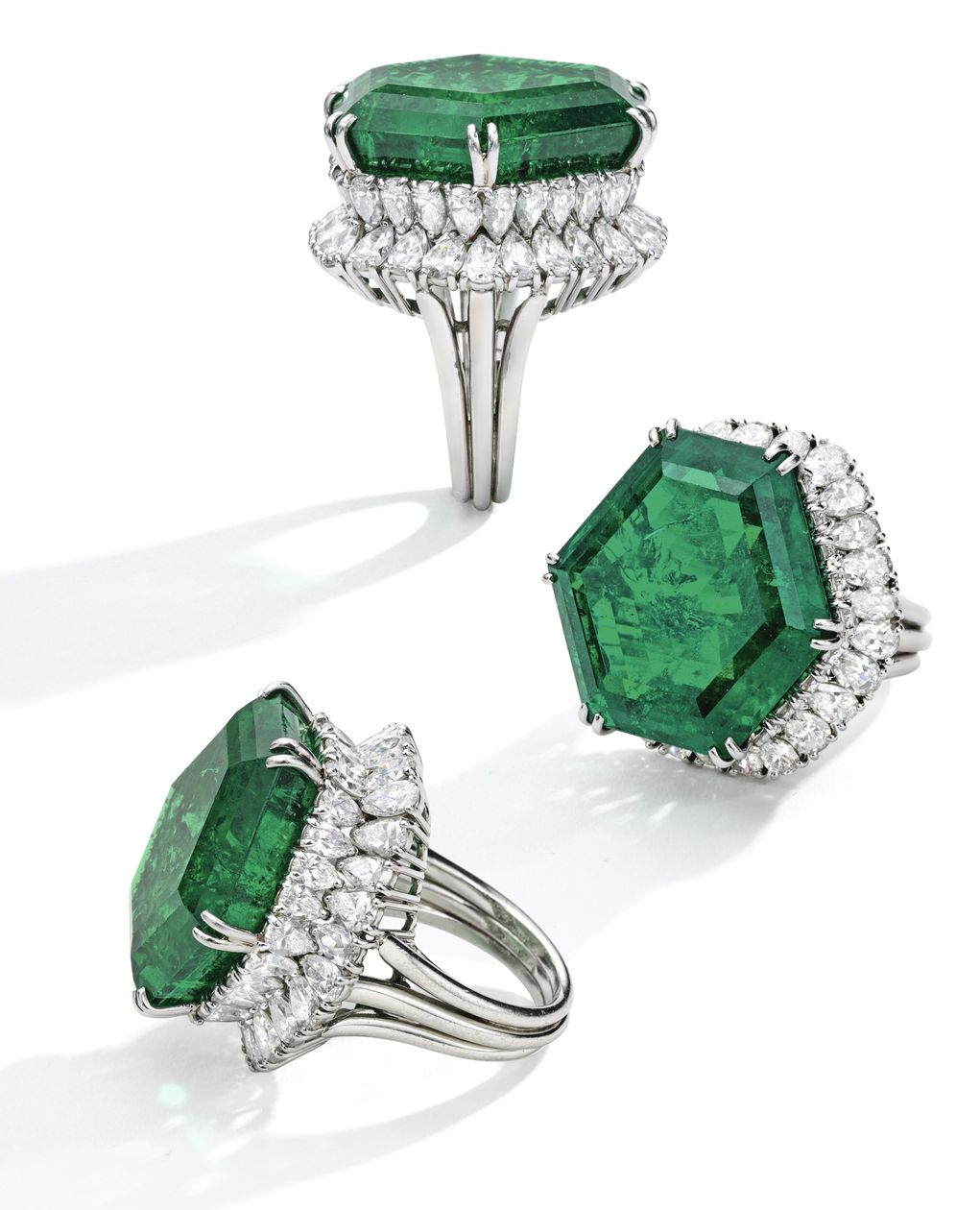 Lot 108 - Different views of the Stotesbury Emerald Ring by Harry Winston