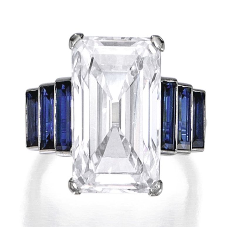 Lot 251 - Platinum, Diamond and Sapphire Ring, France
