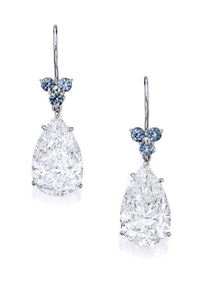 Lot 51 - Magnificent Pair of Platinum, Diamond and Sapphire Earrings