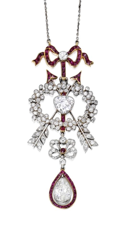 Lot 65 -Platinum, Gold, Diamond and Ruby Pendant-Necklace, Cartier 