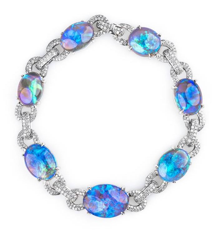 BUSINESS/DAY WEAR PLATINUM HONORS, JOHN FORD, PLATINUM BRACELET FEATURING BLACK OPALS ACCENTED WITH DIAMONDS
