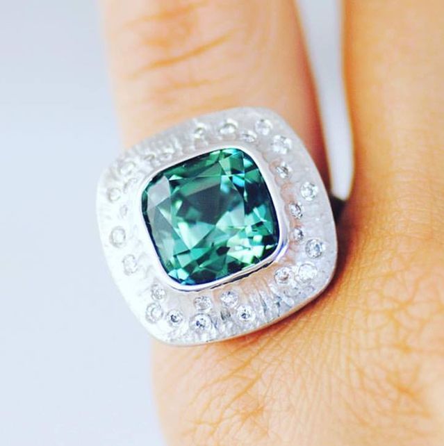 CLASSICAL PLATINUM HONORS, MICHAEL ENDLICH, PLATINUM DEEP LAGOON RING SET WITH 8.33 CT. TOURMALINE ACCENTED WITH DIAMONDS