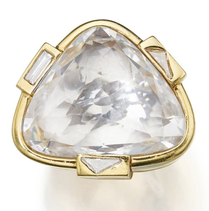 LOT 295 - GOLD, ROCK CRYSTAL AND DIAMOND RING, DAVID WEBB, VIEWED FROM ABOVE