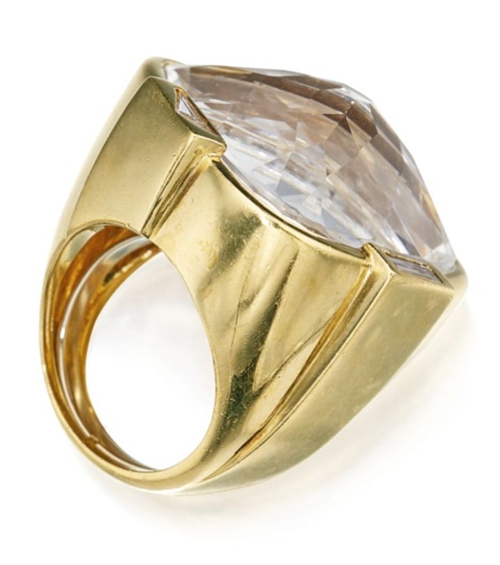 LOT 295 - GOLD, ROCK CRYSTAL AND DIAMOND RING, DAVID WEBB
