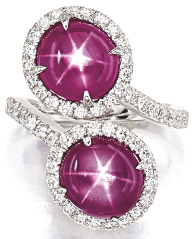 LOT 9189 - STAR RUBY AND DIAMOND RING