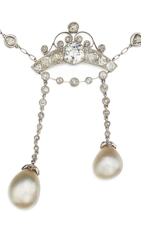LOT 94 - PENDANT OF NATURAL PEARL AND DIAMOND PENDANT-NECKLACE ENLARGED