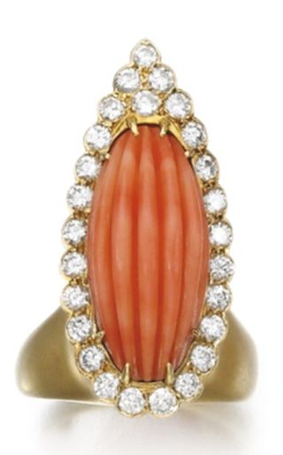 LOT 231 – RED CORAL AND DIAMOND RING