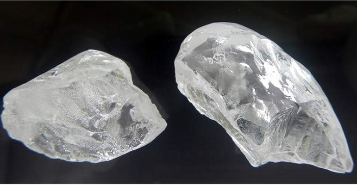 78-CARAT AND 129-CARAT TYPE 2a, D-COLOR ROUGH DIAMONDS RECOVERED FROM BLOCK 6, NOVEMBER 2017