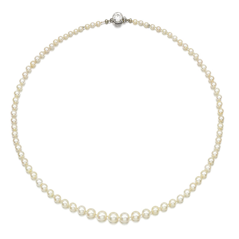LOT  001 - NATURAL PEARL AND DIAMOND NECKLACE – 