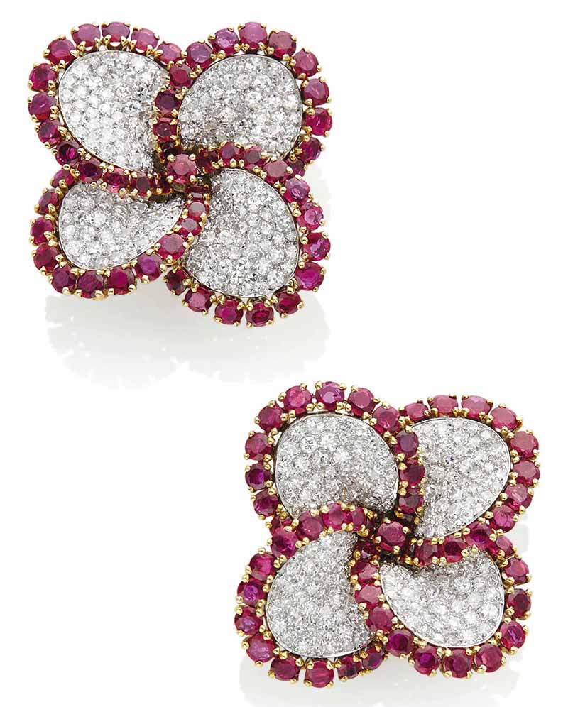 LOT 149 – PAIR OF DIAMOND AND RUBY EAR CLIPS 