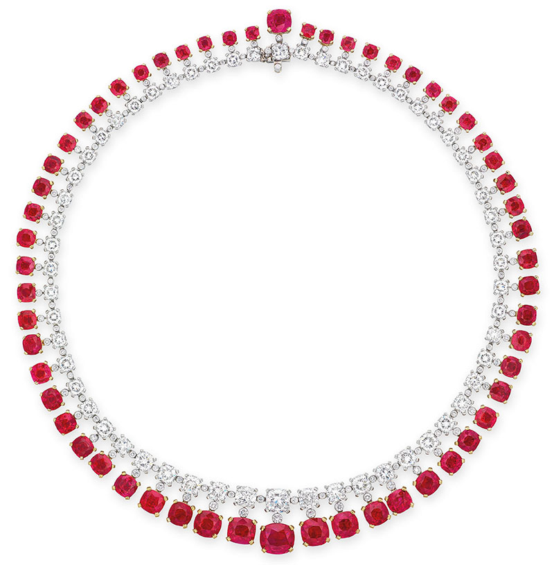 LOT 2061 - A RARE RUBY AND DIAMOND NECKLACE 