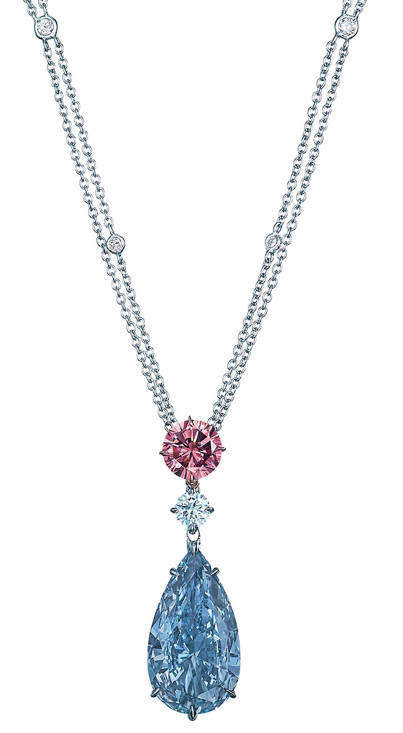 LOT 2093 - A MAGNIFICENT COLOURED DIAMOND AND DIAMOND PENDANT NECKLACE BY MOUSSAIEFF 
