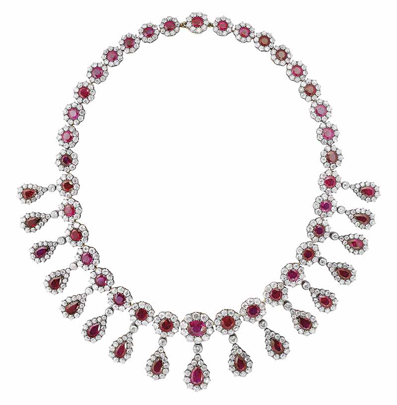 LOT 309 - LATE 19TH CENTURY RUBY AND DIAMOND NECKLACE