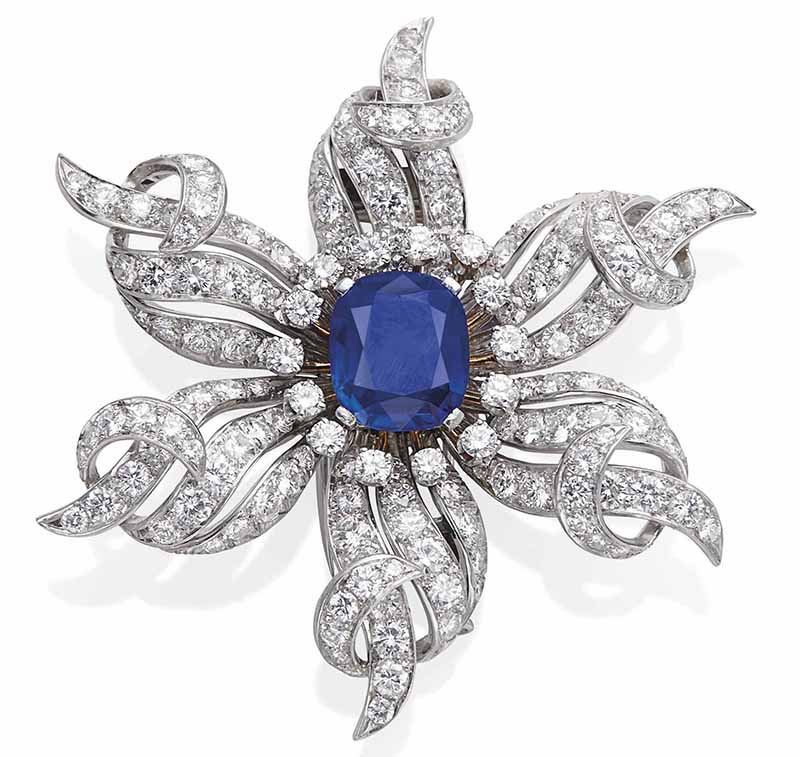 LOT 73 – SAPPHIRE AND DIAMOND BROOCH BY SCHLUMBERGER FOR TIFFANY 