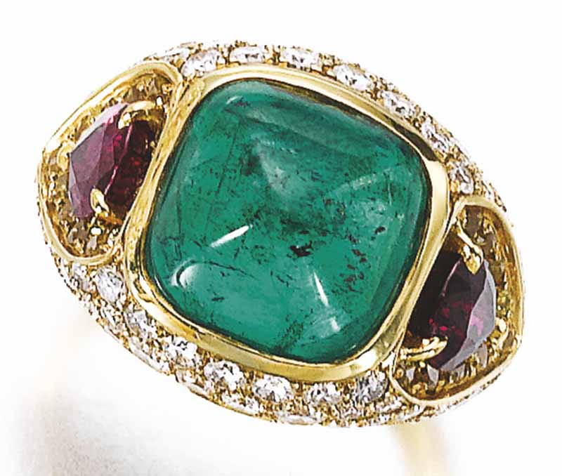 LOT 795 - EMERALD, RUBY AND DIAMOND RING