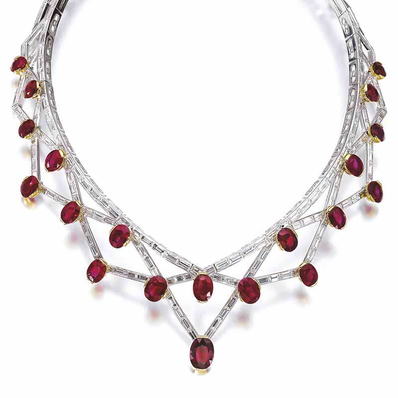 LOT 803 - RUBY AND DIAMOND NECKLACE