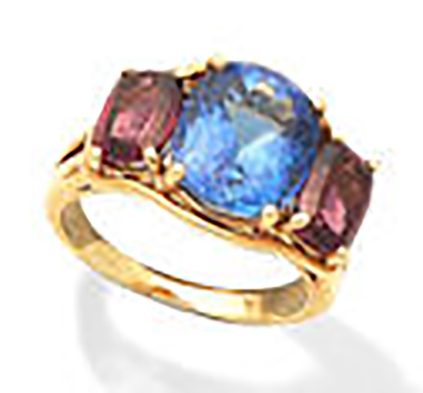 LOT 162 - A TANZANITE AND GARNET RING, by Vedura 