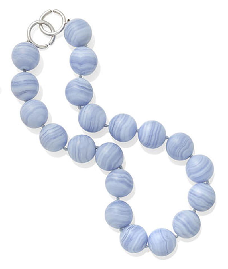 LOT 359 - A BLUE LACE AGATE BEAD AND 18K WHITE GOLD NECKLACE, Paloma Picasso for Tiffany & Co