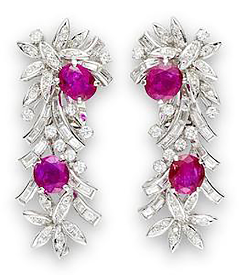 LOT 513 - A PAIR OF RUBY AND DIAMOND EARRINGS, by Alexander Laut
