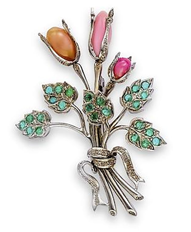 A CONCH PEARL, GEM-SET AND DIAMOND BROOCH