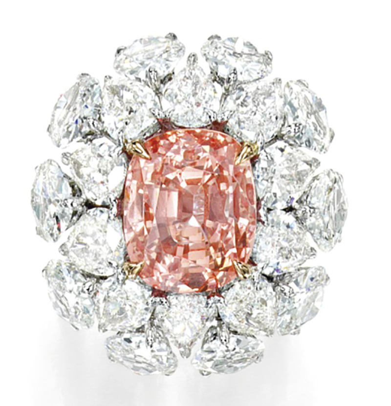 LOT 1711 - AN IMPORTANT PADPARADSCHA SAPPHIRE AND DIAMOND RING