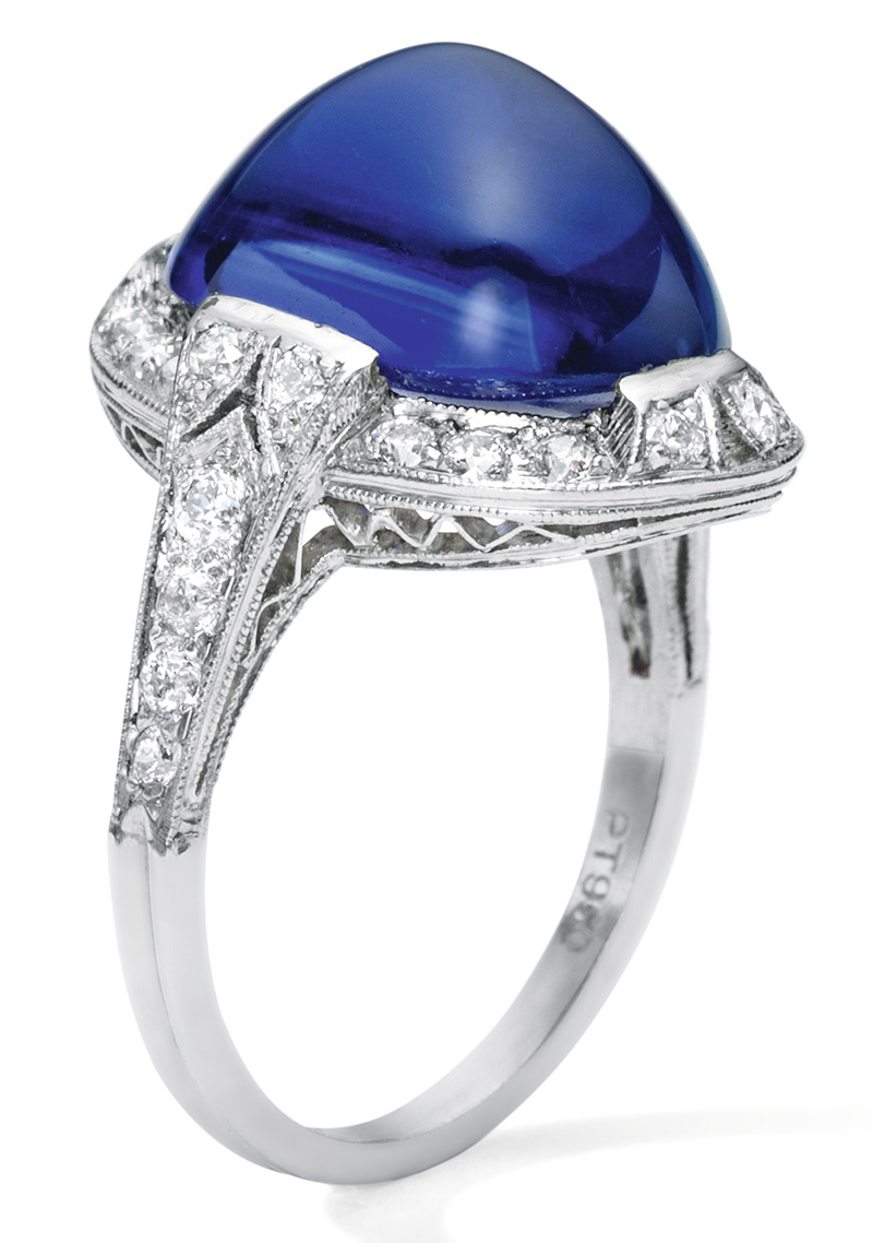 LOT 1713 - A FINE SAPPHIRE AND DIAMOND RING, TIFFANY & CO. SIDE VIEW