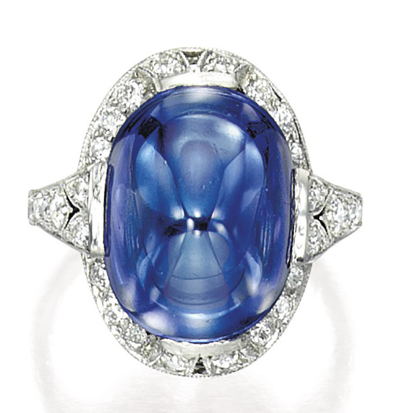 LOT 1713 - A FINE SAPPHIRE AND DIAMOND RING, TIFFANY & CO. TOP VIEW