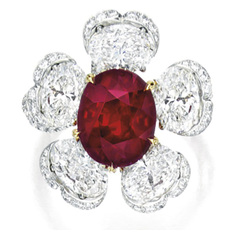 LOT 1851 - RUBY AND DIAMOND RING