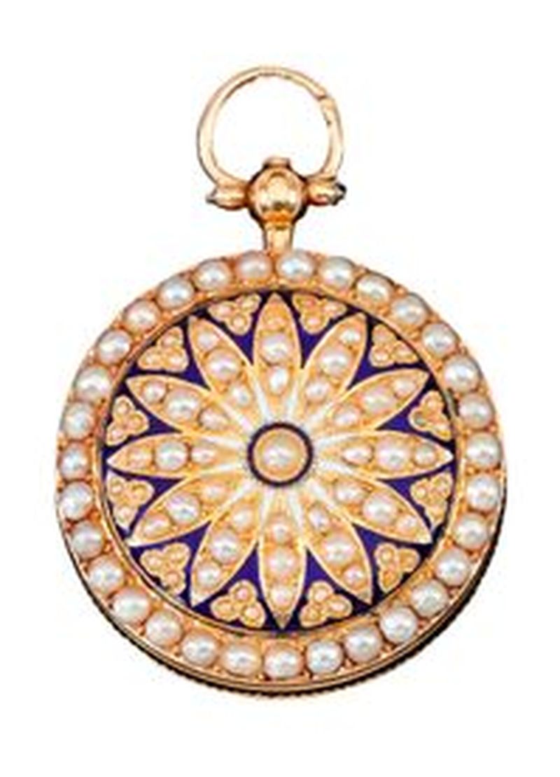 ENAMEL AND SEED PEARL POCKET WATCH, 18TH CENTURY
