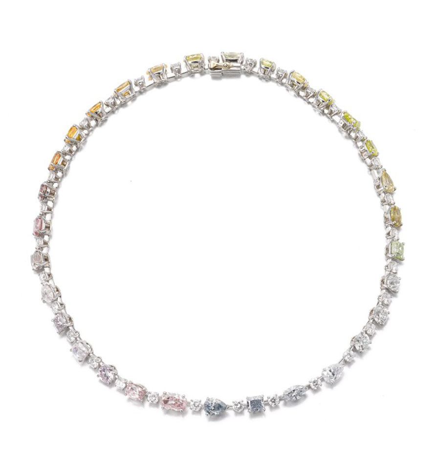 Lot No. 196 and titled IMPORTANT FANCY COLOURED DIAMOND NECKLACE