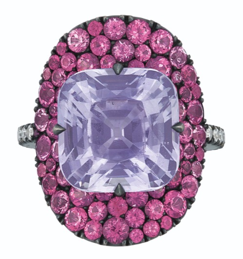 JAR LOT, titled JAR COLORED SAPPHIRE, PINK SPINEL AND DIAMOND “BONNET” RING